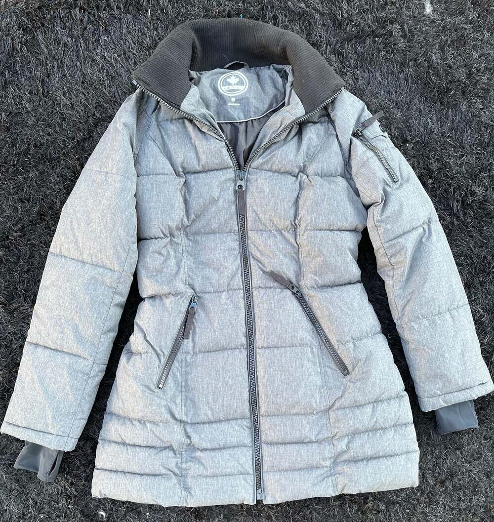 Halitech Women's Grey Quilted Puffer Parka Jacket with Smocked Waist